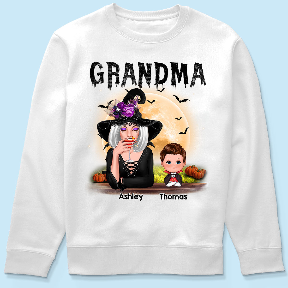 Grandma Mom Witch With GrandKids Halloween - Personalized Shirt