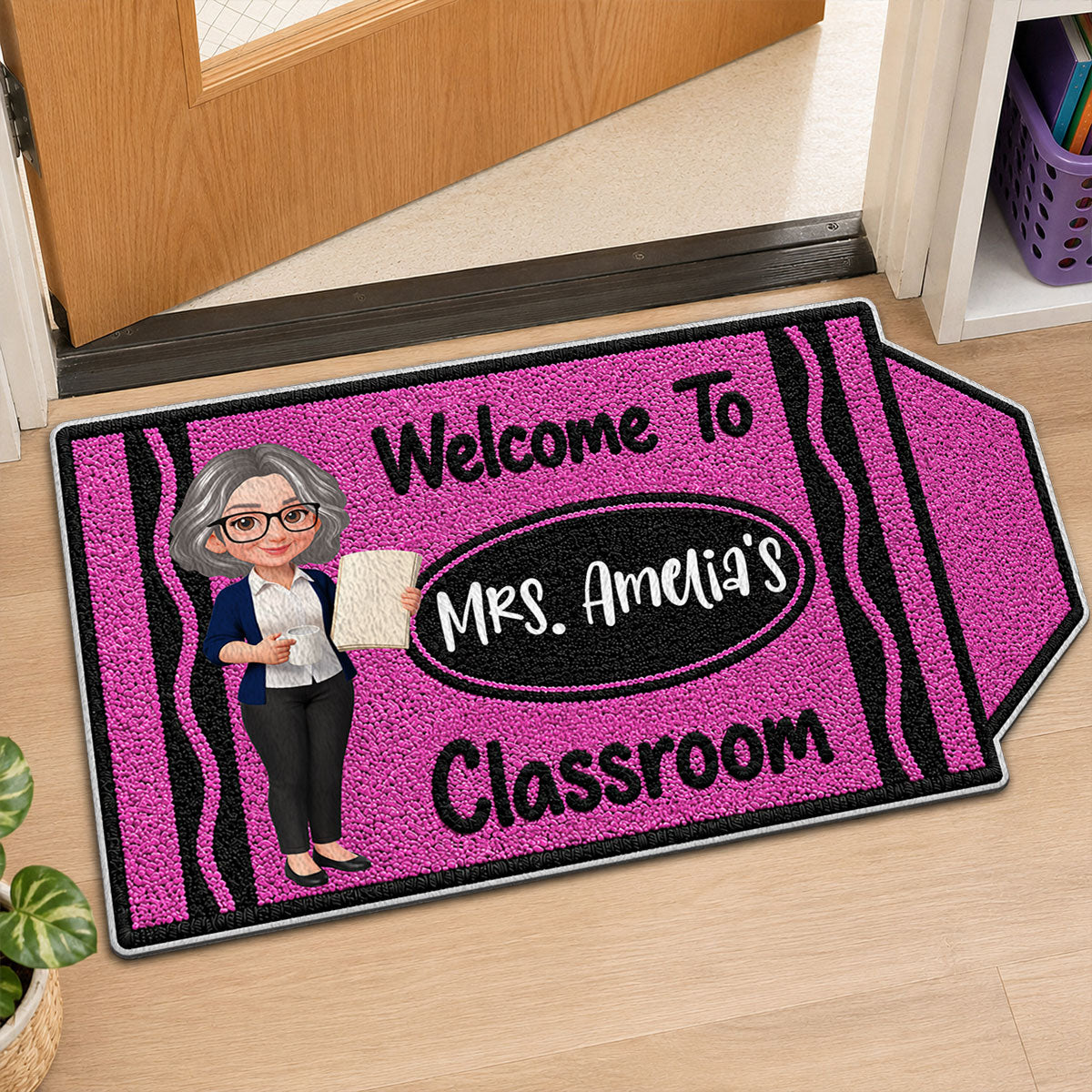 Happy Crayon Teacher Welcome To Classroom - Personalized Doormat - Back To School Gift For Teacher, Classroom Decor