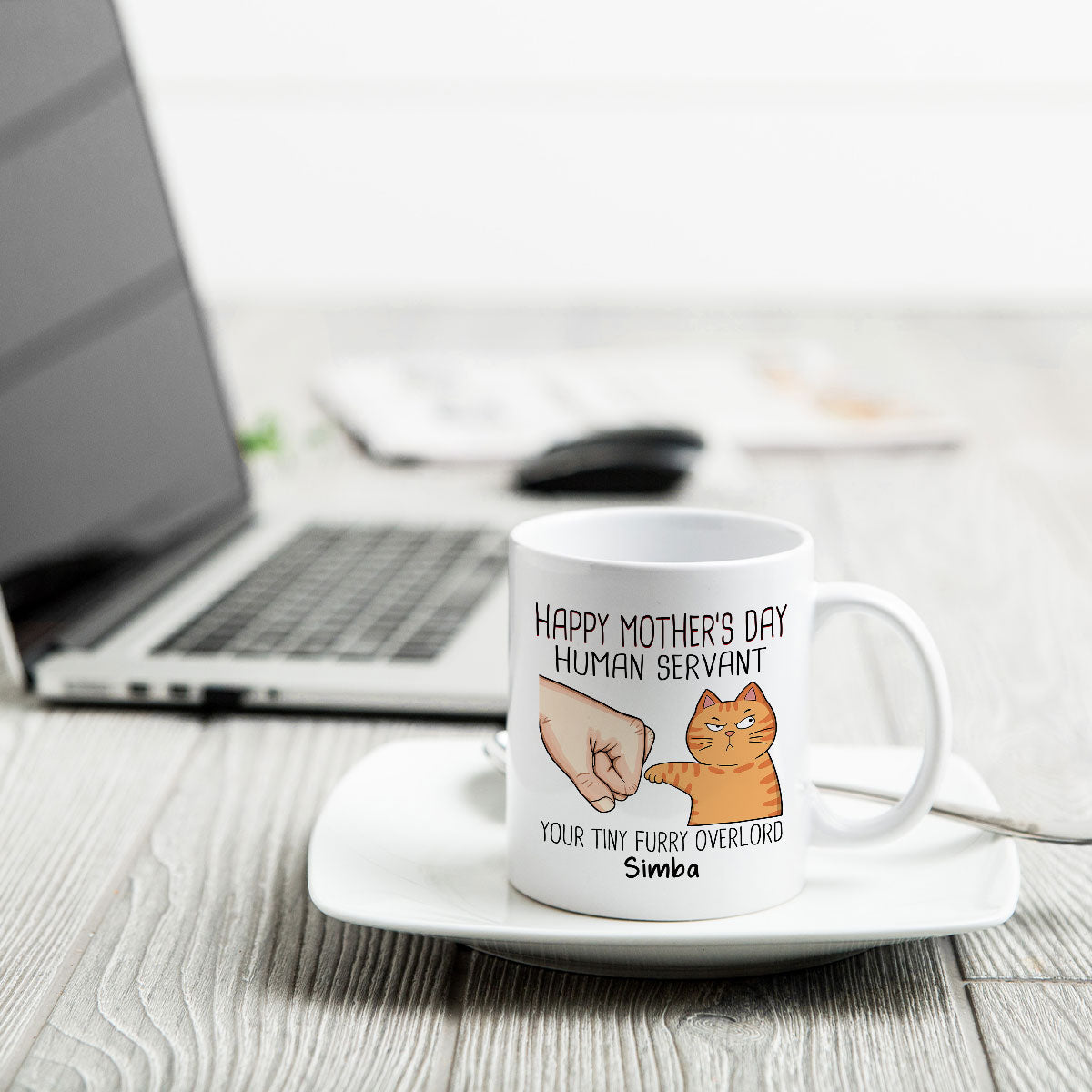 Happy Mother‘s Day Human Servant Fist Bump Funny Cute Cats Gift For Cat Mom Personalized Mug