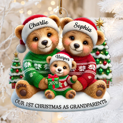 3D Effect Bears Our First Christmas As Grandparents Personalized Acrylic Ornament, Christmas Gift For New Grandparents