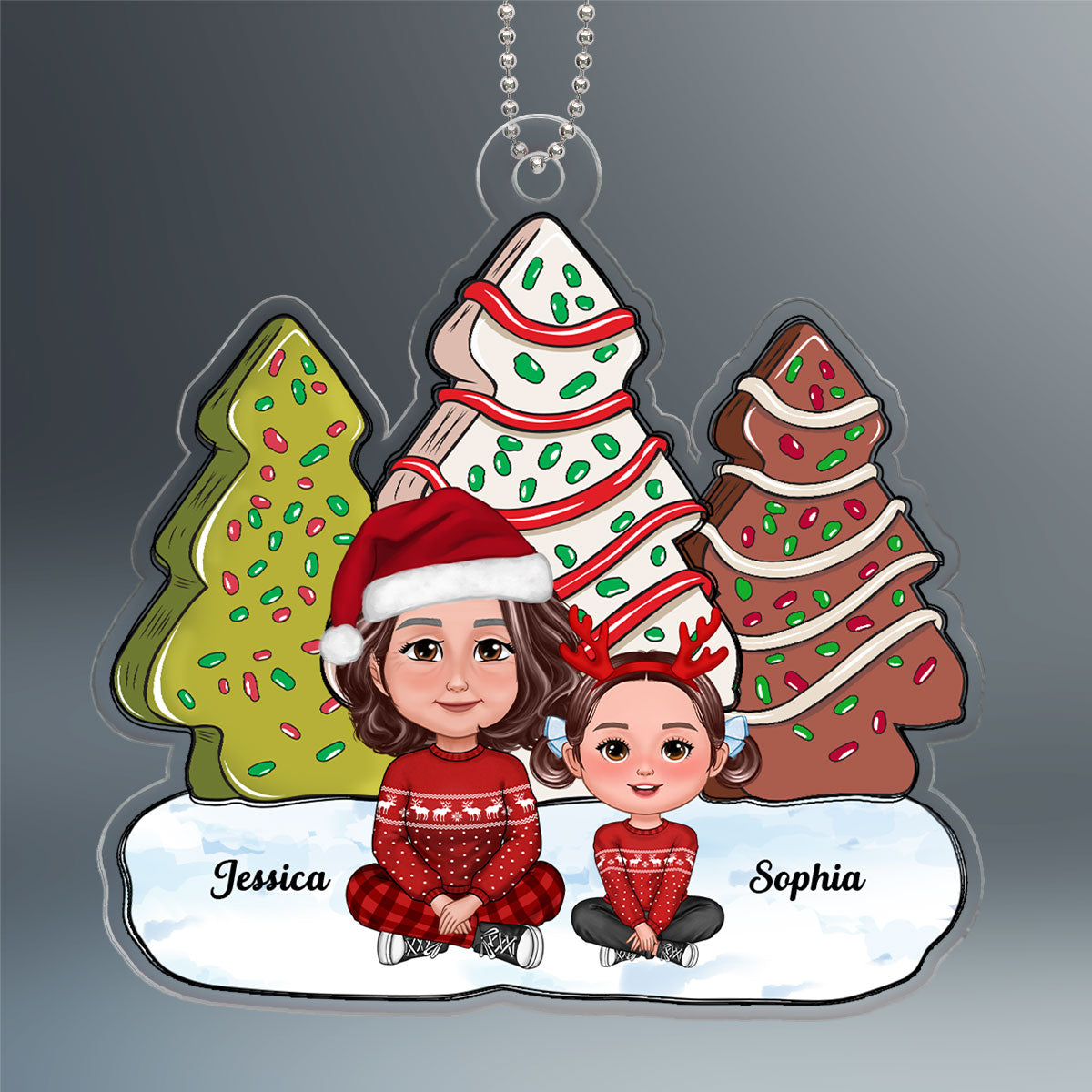 Christmas Tree Cake Pattern Grandma Grandkids Sitting Personalized Acrylic Ornament