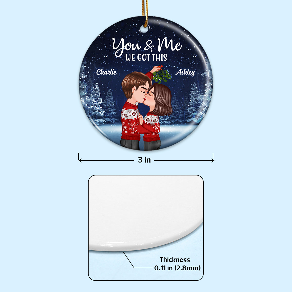Couple Kissing Under Mistletoe Christmas Night Favorite Song Scannable QR Code Personalized Double Sided Circle Ornament