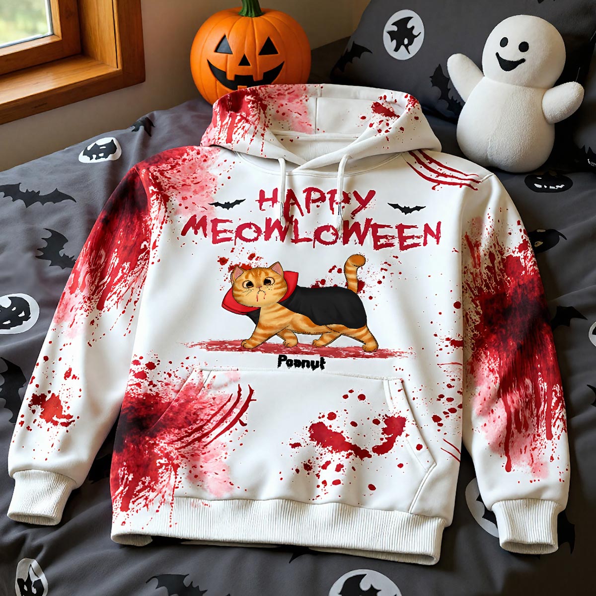 Happy Meowloween Spooky Walking Cat Personalized Hoodie, Halloween Costume For Cat Lover