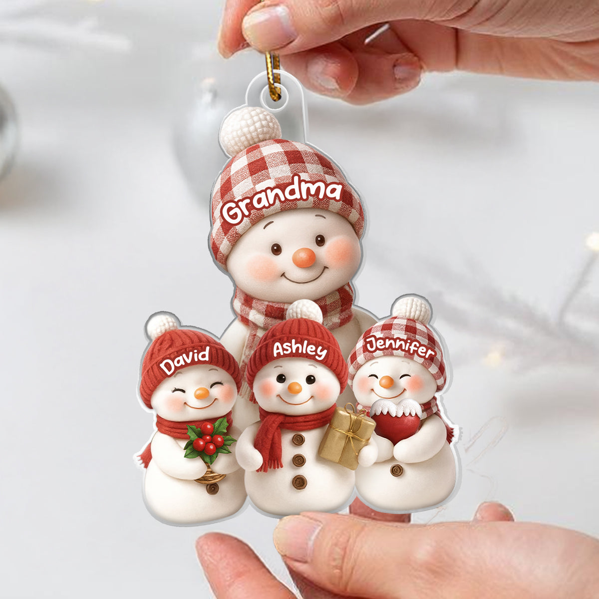 Snowman Grandma and Grandkids Together - Personalized Acrylic Ornament - Heartfelt Christmas Gift for Grandma, Grandkids