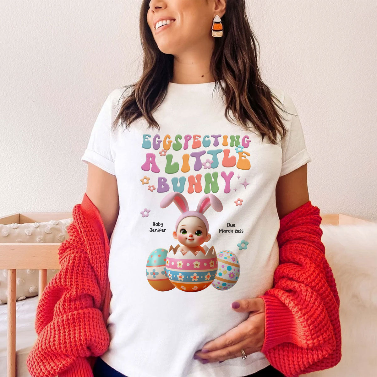 Eggspecting A Little Bunny Personalized Shirt, Easter Pregnancy Announcement, Easter Maternity Expecting Gift for Mom