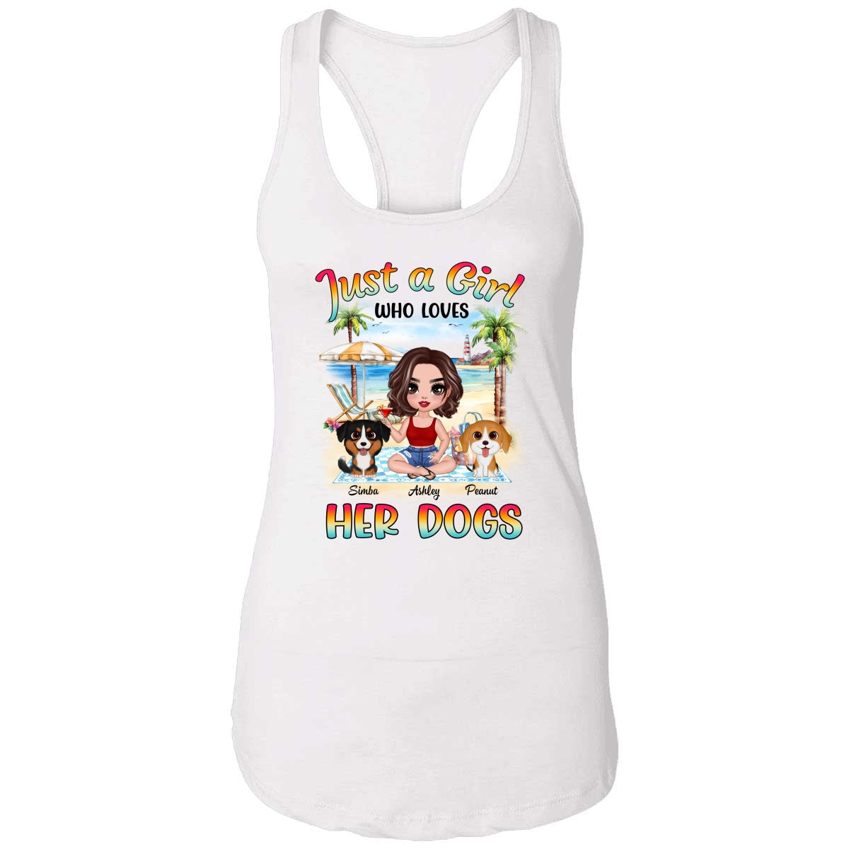 Summer Doll Woman Sitting With Watercolor Cute Dogs Personalized Tank Top Shirt