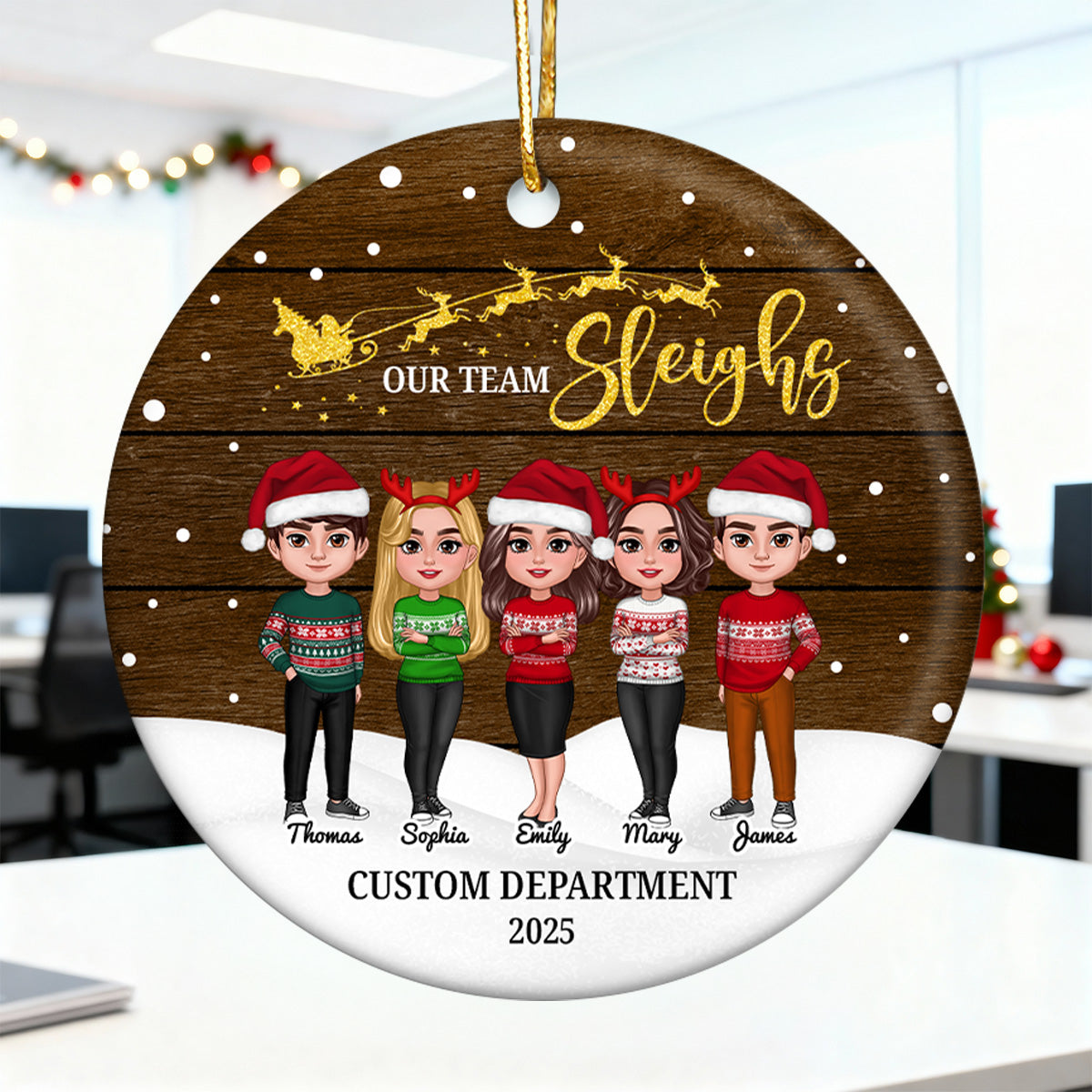 Snowy Our Team Sleighs Best Team Ever - Personalized Ceramic Ornament, Company Christmas Gift For Staff, For Employees