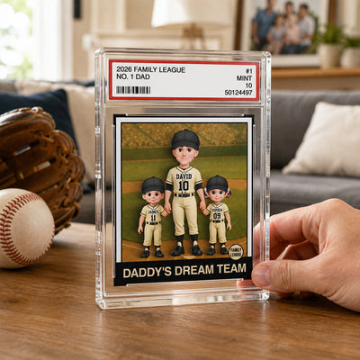 Baseball No. 1 Dad Man & Kids Trading Card Style - Personalized Acrylic Block Plaque - Father's Day Gift For Baseball Dad