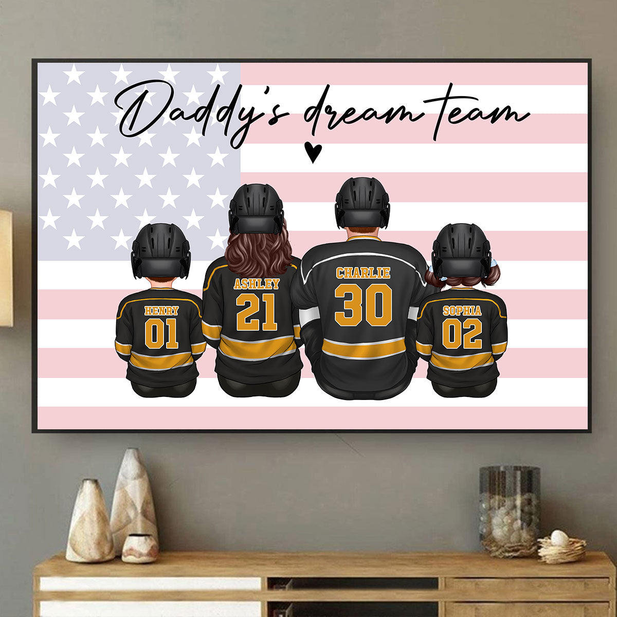 Hockey Team Personalized Poster Custom Gift for Dad Grandpa Husband and Family Home Decor