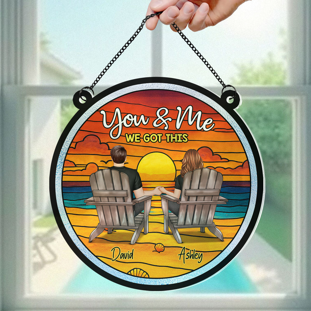 Summer Couple Beach Landscape Personalized Acrylic Suncatcher