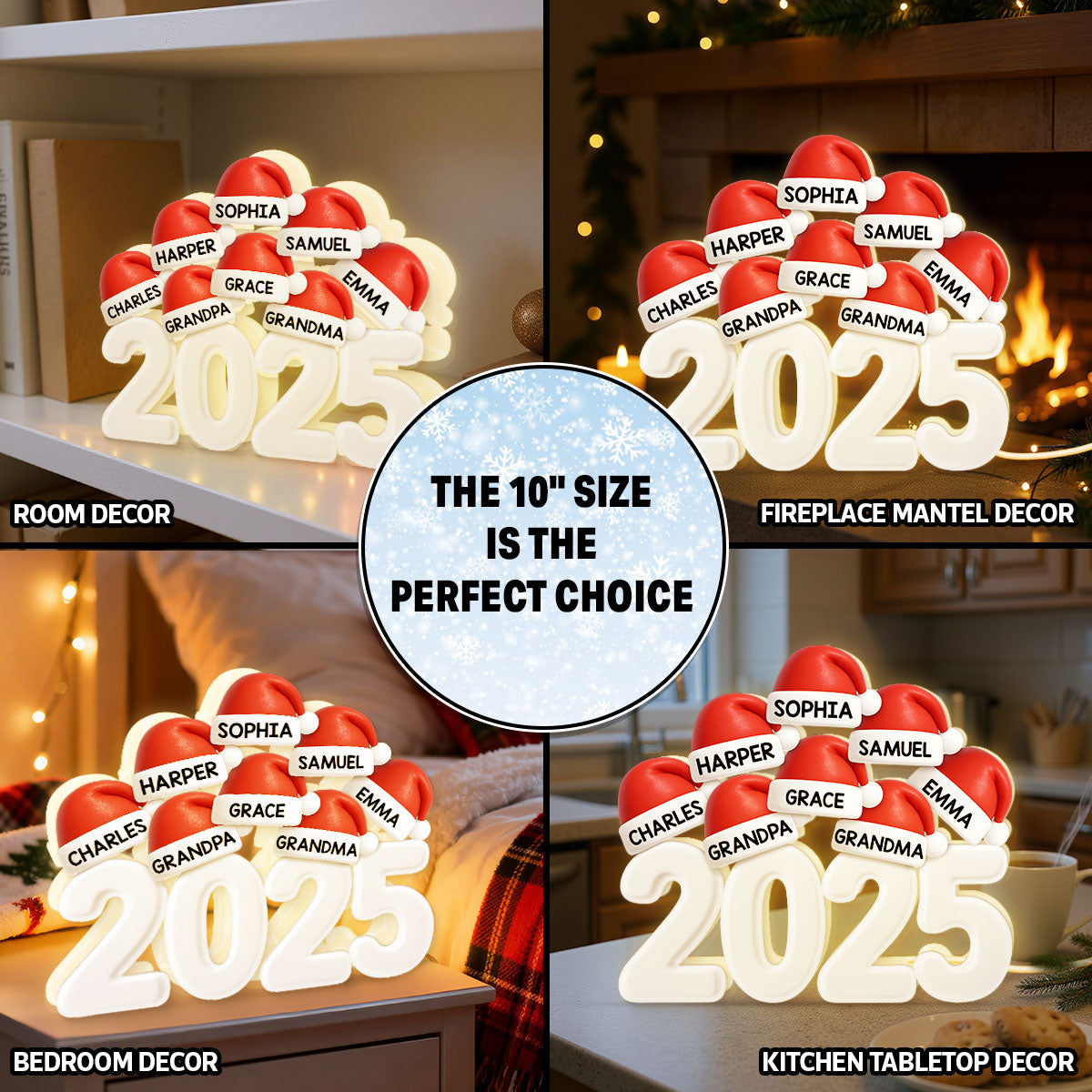 Christmas Family Members Grandpa Grandma Dad Mom Santa Hats - Personalized Light Box