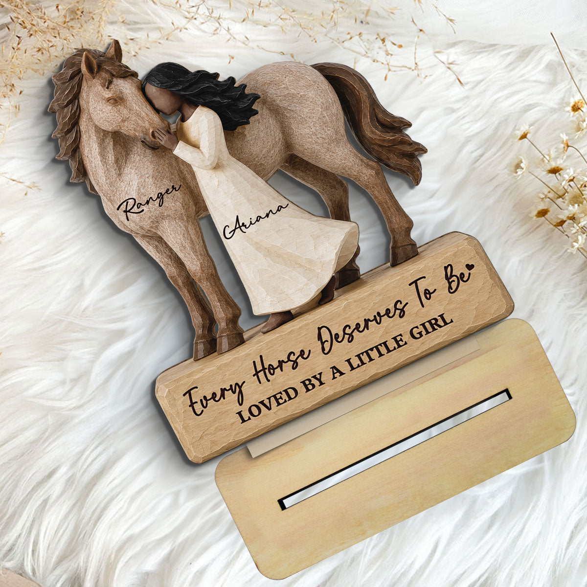 Girl Standing With Horse 2D Flat - Personalized 2-Layered Wooden Plaque - Keepsake Gift For Horse Lover