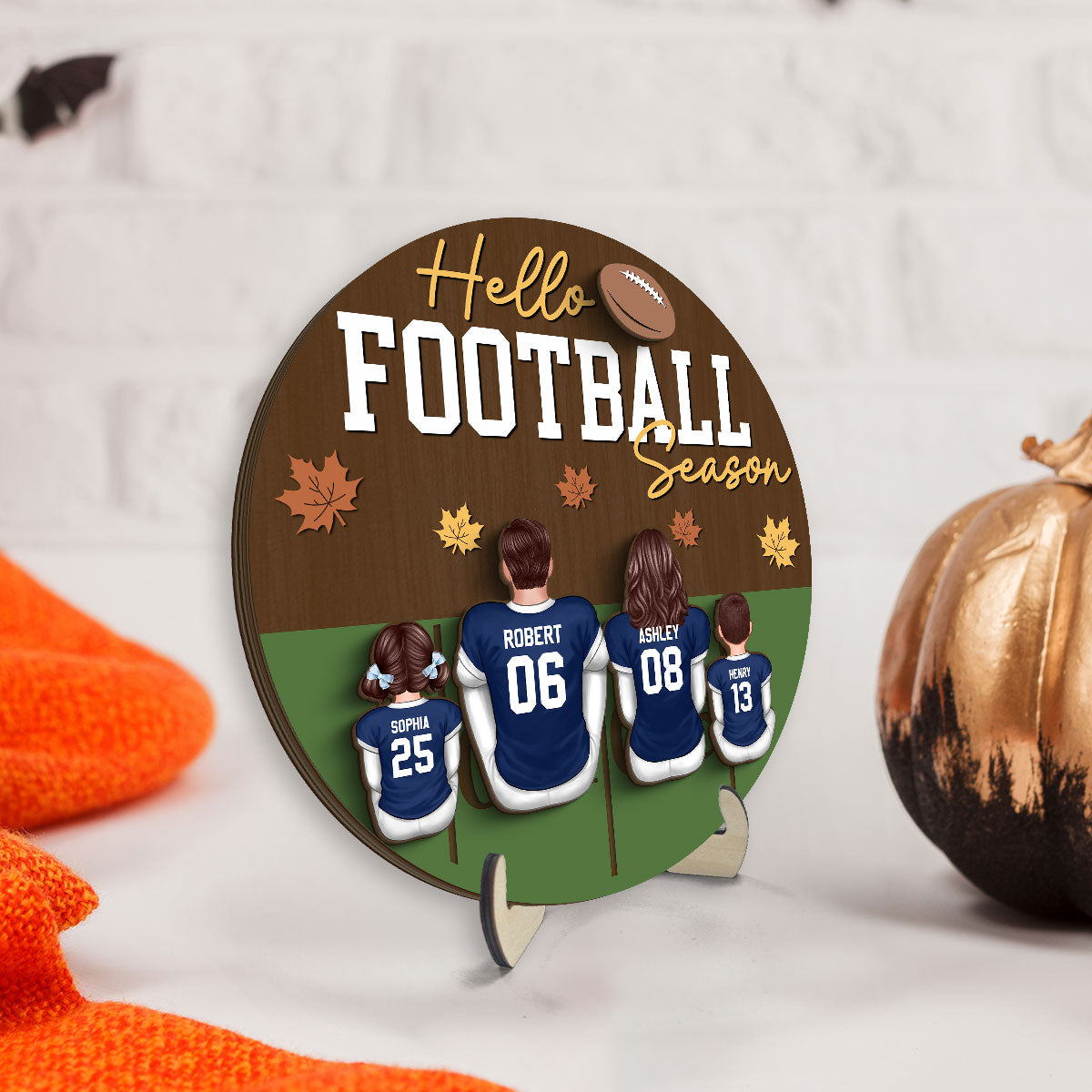 Hello Football Season Family Sitting Personalized 2-Layer Wooden Plaque, Gift For Husband, Wife, Dad, Mom