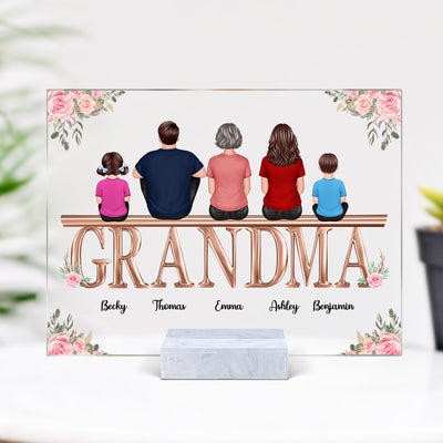 Floral Back View Grandma Grandkids Sitting On Words Personalized Acrylic Plaque