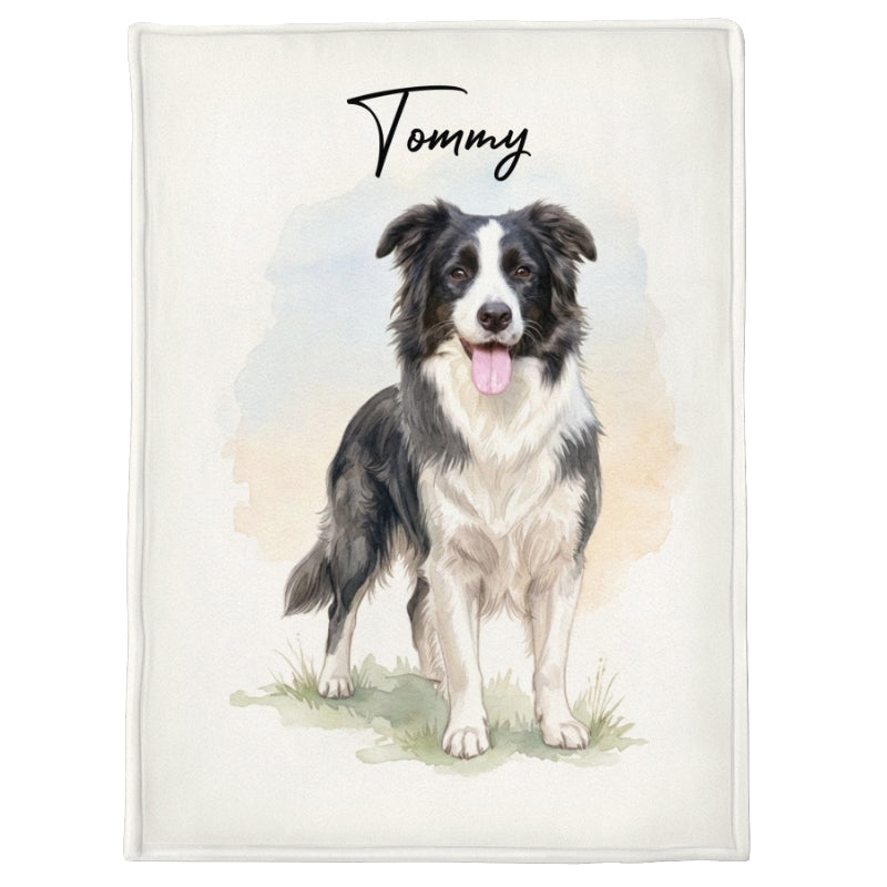 Custom Dog Cat Watercolor Portrait from Photo - Personalized Fleece Blanket - Christmas Gift for Dog Lovers, Memorial Gift
