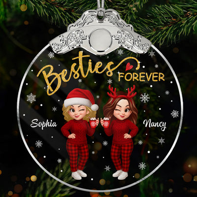 Christmas Pretty Besties Forever Together - Personalized Glass Ornament With Silver Cap