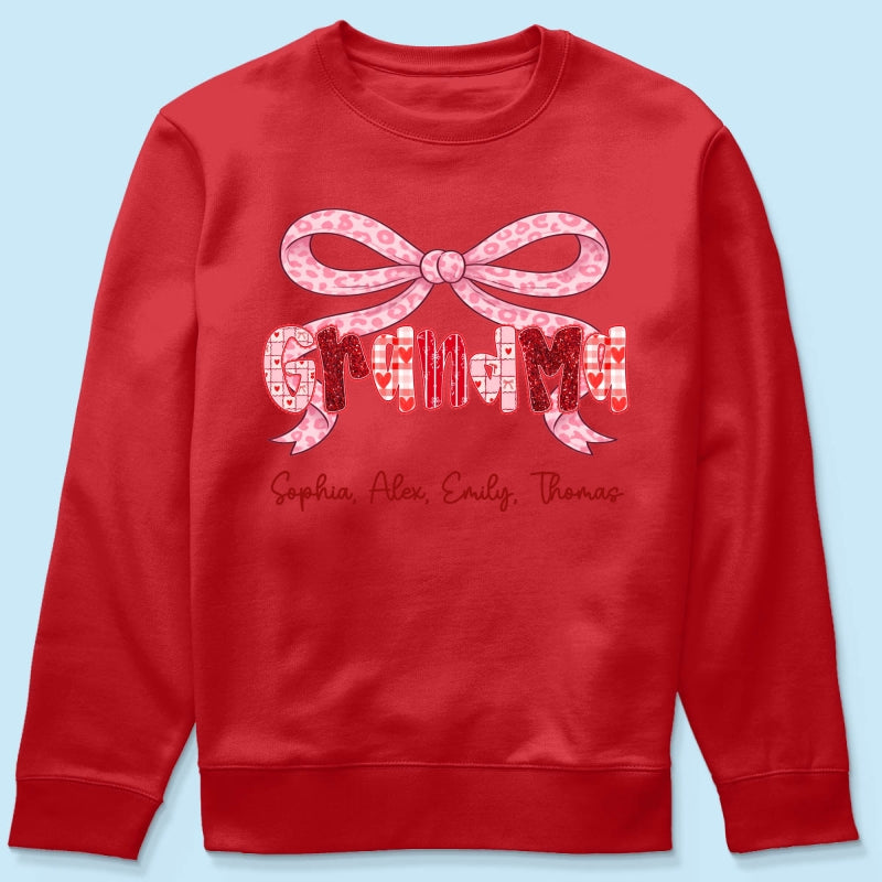 Preppy Valentine Pattern Grandma Mom Nana With Kids Name - Personalized Shirt - Valentine's Day Gift For Grandma
