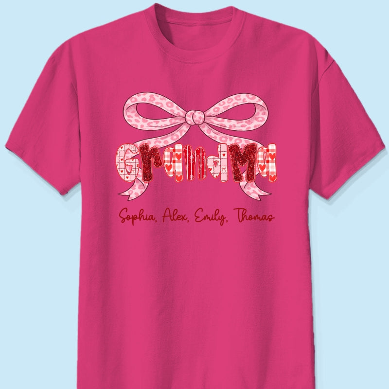 Preppy Valentine Pattern Grandma Mom Nana With Kids Name - Personalized Shirt - Valentine's Day Gift For Grandma