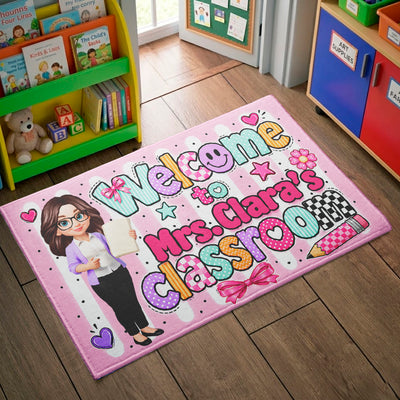 Neon Stripe Teacher Classroom - Personalized Doormat - Back to School Decor for Teacher