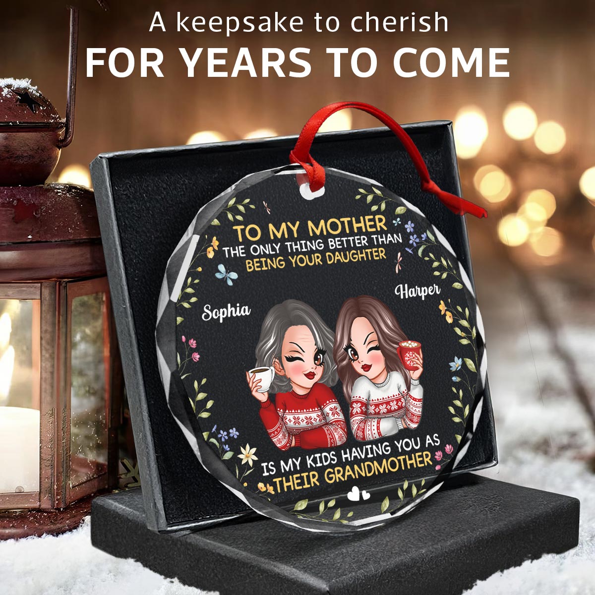 To My Mother Gift From Daughter My Kids Having You As Grandmother Personalized Glass Ornament