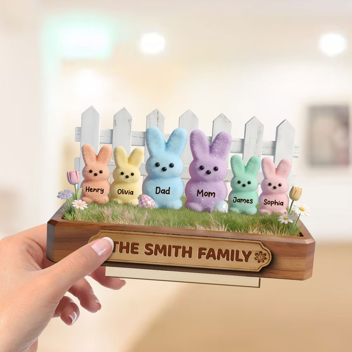 Easter Bunnies Family - Personalized 2-Layered Wooden Plaque - Gift For Family, Easter Decoration