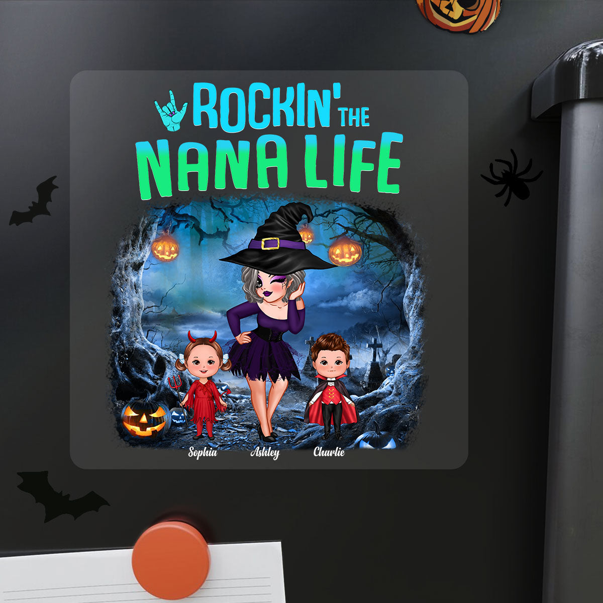 Night Halloween Rockin‘ Grandma Personalized Decal, Halloween Decor