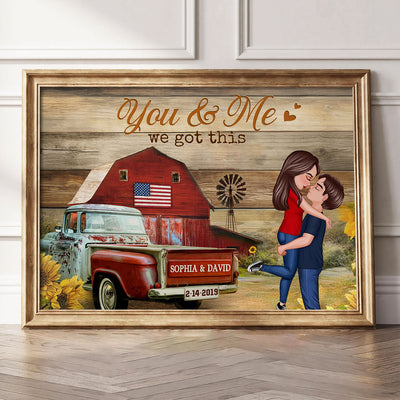 Couple Hugging Kissing Vintage Truck Farmhouse Personalized Poster, Anniversary  Gift For Him, Her, Husband, Wife