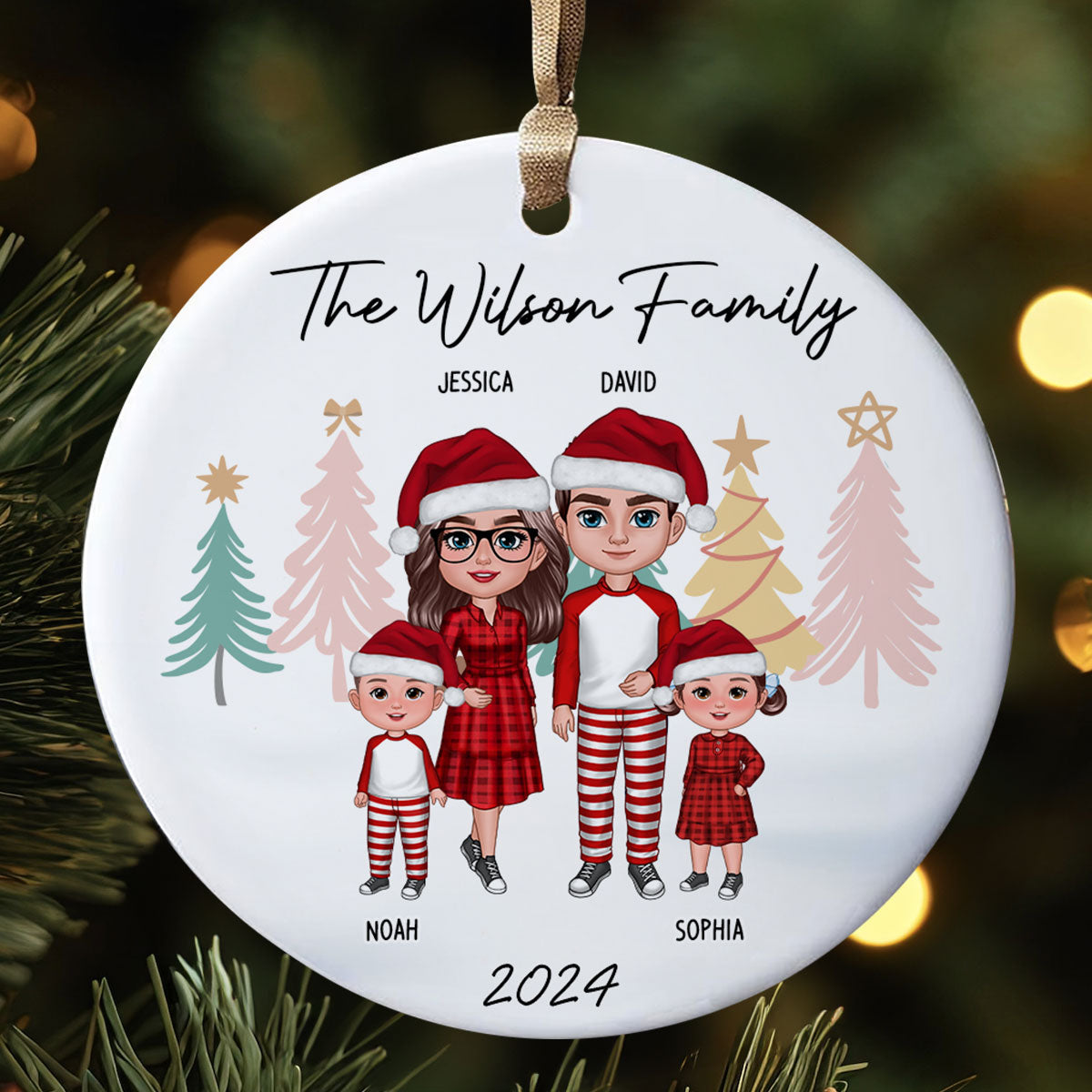 Family Standing Personalized Ceramic Circle Ornament, Christmas Gift for Husband, Daughter, Son
