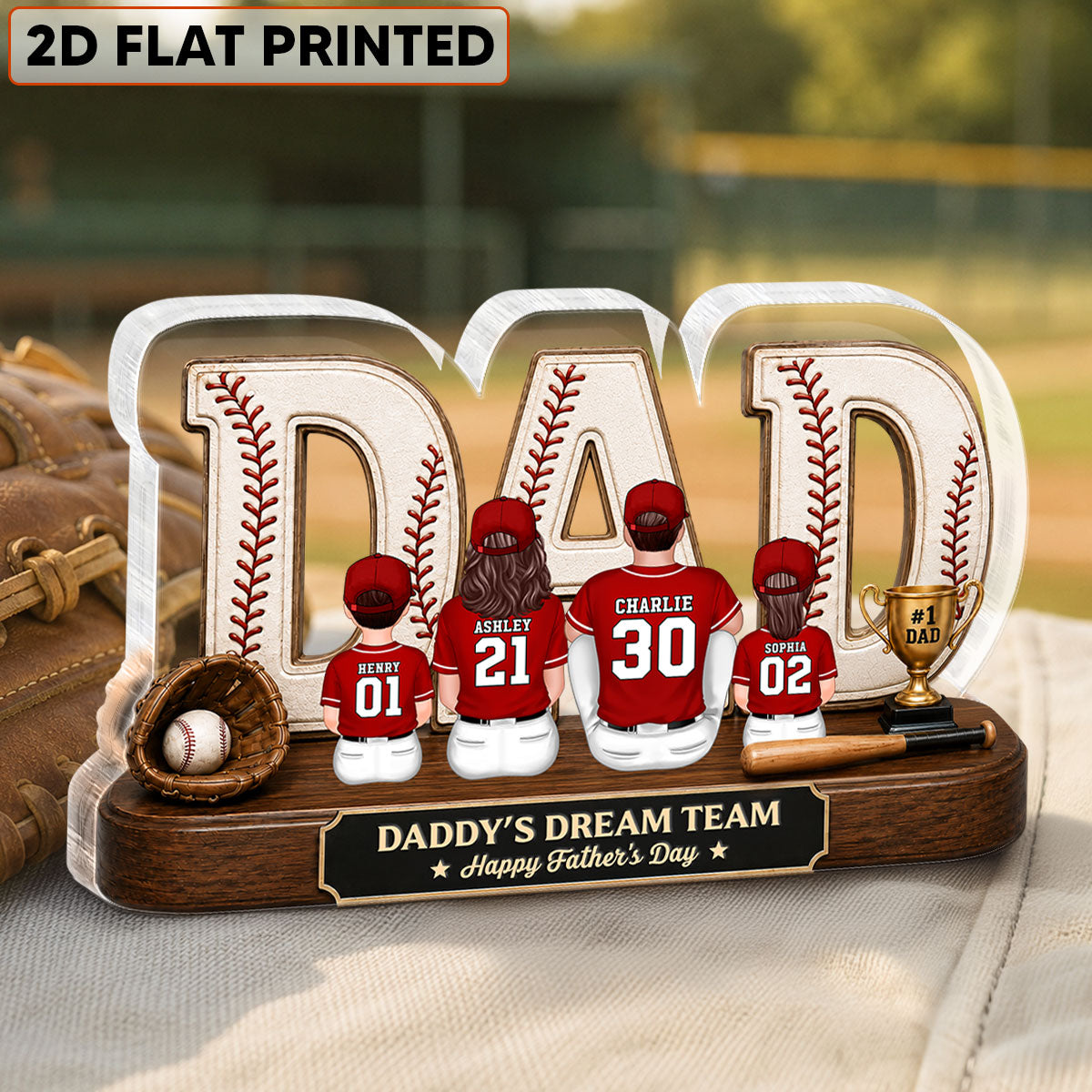 Baseball Daddy's Dream Team - Personalized Acrylic Block Plaque - Father's Day Gift For Dad, Husband, Baseball Fans