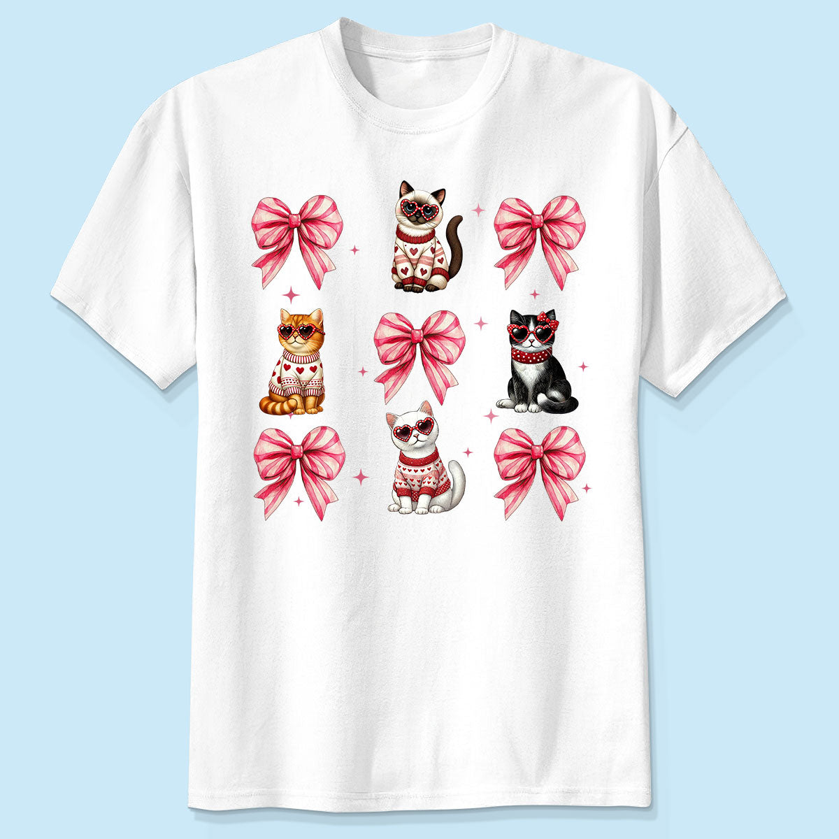 Cat Pink Coquette Heart Love Cat Personalized Shirt, Trendy  Cat Lover Tee, Gift for Cat Moms