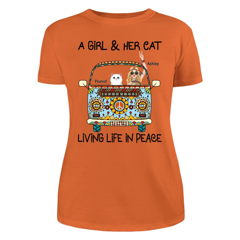 Girl & Fluffy Cats Living Life In Peace Bohemian Hippie Personalized Shirt