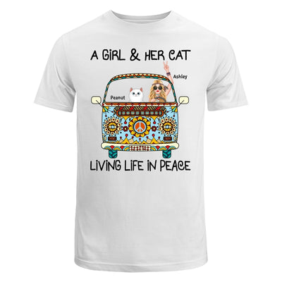 Girl & Fluffy Cats Living Life In Peace Bohemian Hippie Personalized Shirt