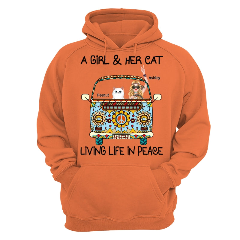 Girl & Fluffy Cats Living Life In Peace Bohemian Hippie Personalized Shirt