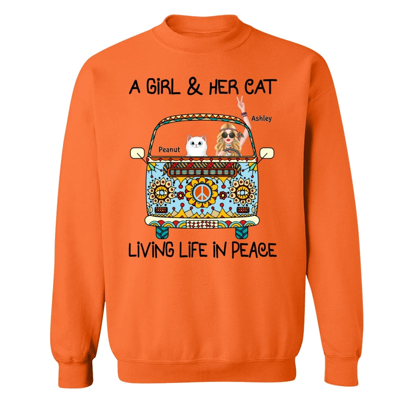 Girl & Fluffy Cats Living Life In Peace Bohemian Hippie Personalized Shirt