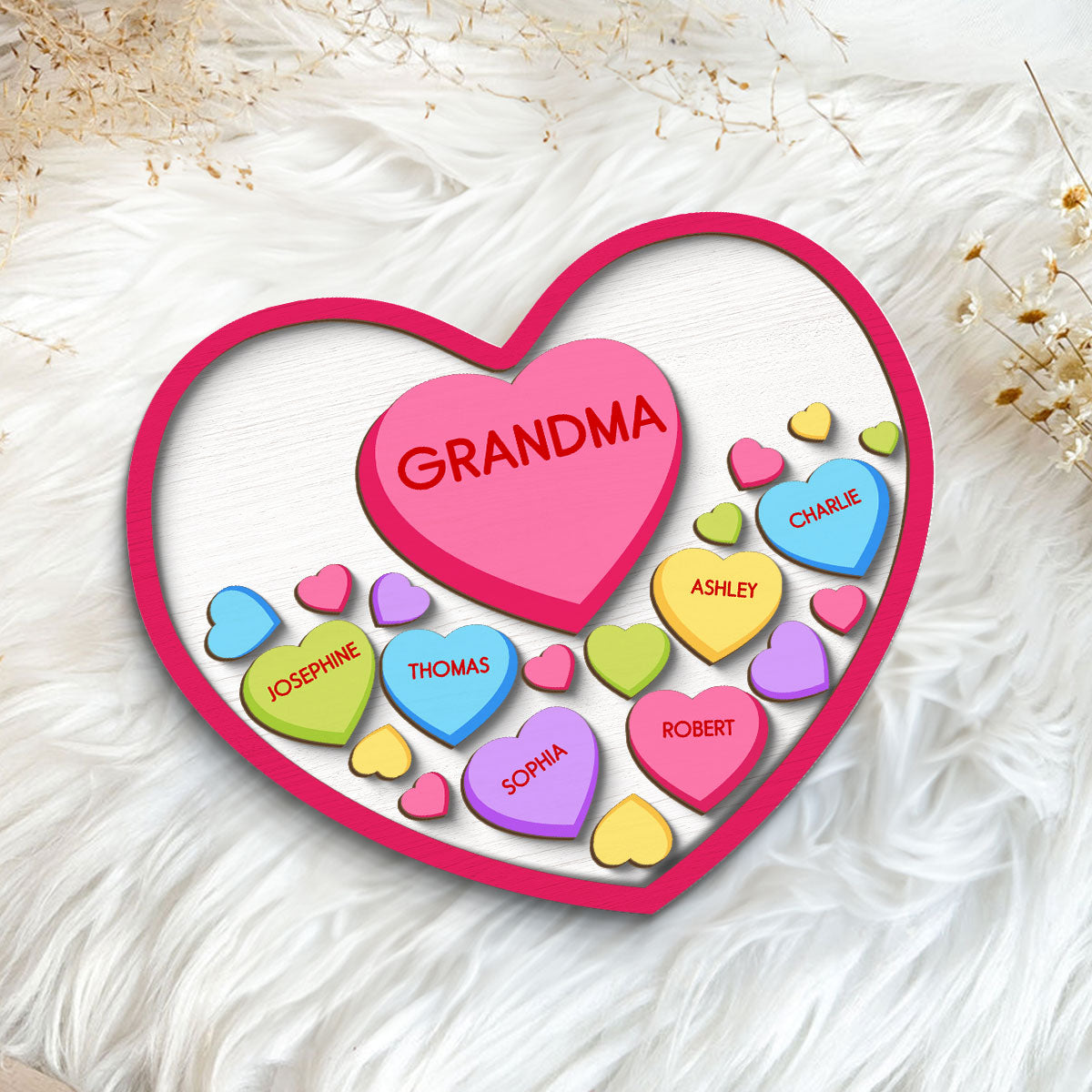 Grandma Mom Conversation Hearts In Heart Valentine‘s Day Gift Personalized 2-Layer Wooden Plaque