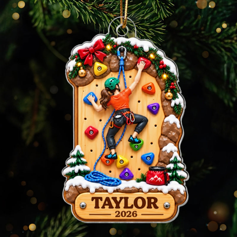 Rock Climbing Girl Boy - Personalized Acrylic Ornament - Christmas Gift For Kid Grandkids