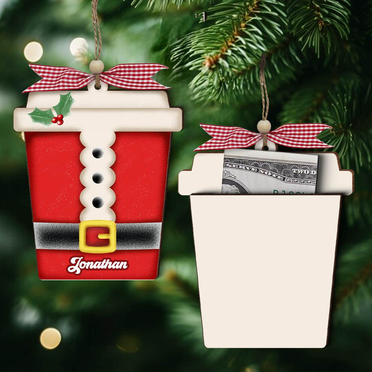 Christmas Latte Cup Personalized Money Gift Card Holder Ornament