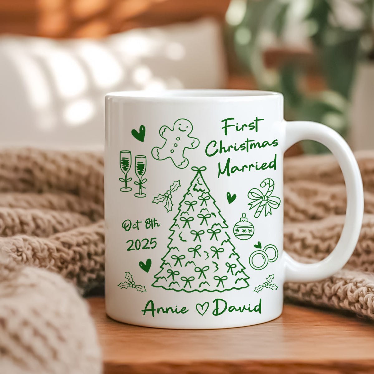 First Christmas Married Doodle Pattern - Personalized Mug - Christmas Gift For Him, For Her, For Couple