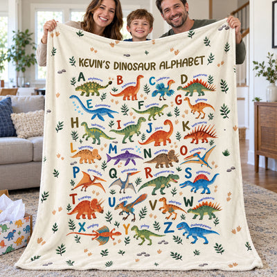Dinosaur Alphabet Custom Name - Personalized Fleece Blanket - Dinosaur Theme Gift for Baby and Toddlers
