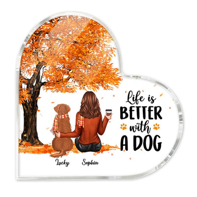 Fall Season Life Is Better With Dogs Personalized Acrylic Heart Plaque