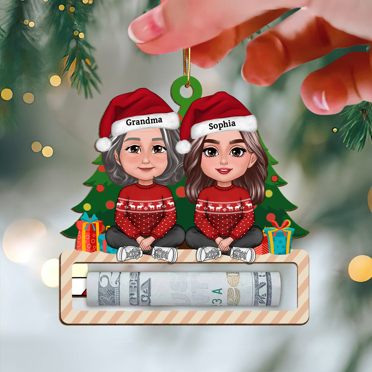 Unique Christmas Gift For Kid Teenage Grandchildren Personalized Wooden Money Holder Ornament