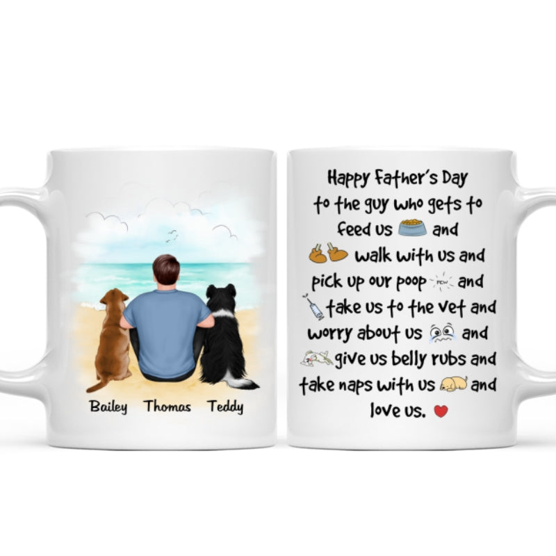Back View Man And Dog Sitting At Beach Happy Father‘s Day To The Guy Gift For Dog Dad Personalized Mug