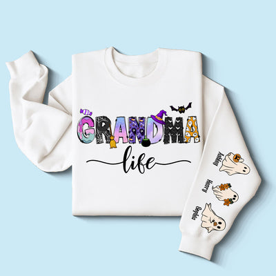 Halloween Grandma Nana Life Personalized Sleeve Printed Sweatshirt
