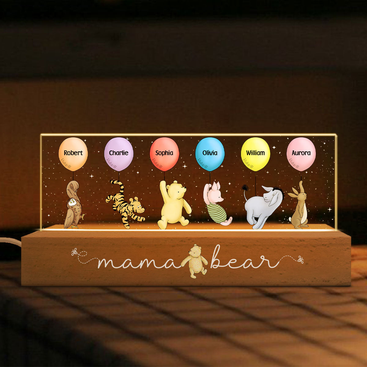 Grandma‘s Grandkids Cute Characters With Balloons Personalized Acrylic Block LED Night Light