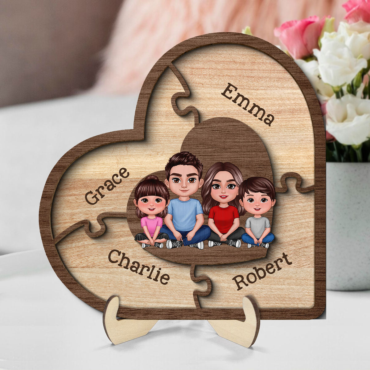 Puzzle Heart Together We Make A Family Personalized 2-Layer Wooden Plaque