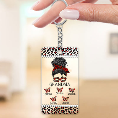 Messy Bun Grandma Mom Different Pattern Personalized Acrylic Keychain