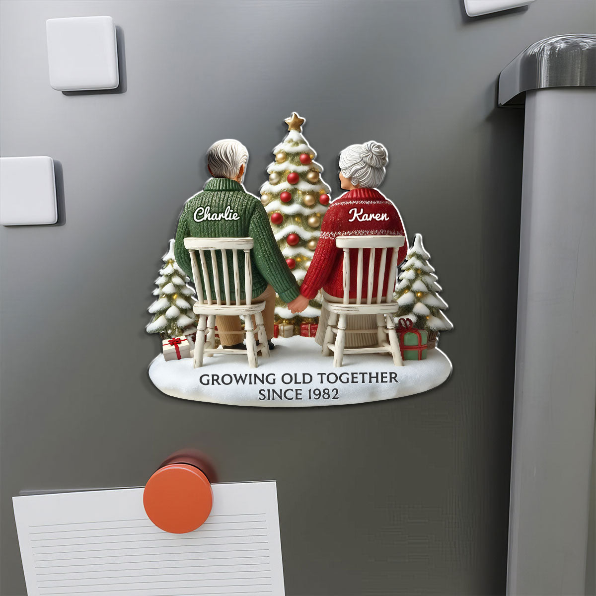 3D Back View Couple Growing Old Together Personalized Acrylic Fridge Magnet, 2025 Heartfelt  Gift, Anniversary Gift For Couple, For Him, For Her, Husband, Wife