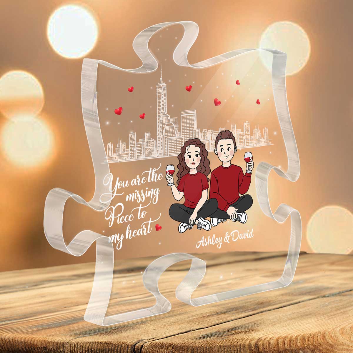 The Missing Piece To My Heart Cartoon Couple Personalized Puzzle Acrylic Plaque