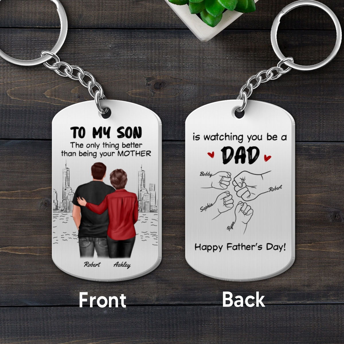 From Mom To Son Watching You Be A Dad Personalized Metal Keychain, Gift For Son