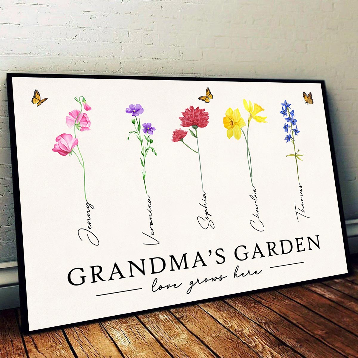 Grandma‘s Garden Love Grows Here Watercolor Birth Month Flower Gift For Grandma Mom Personalized Poster